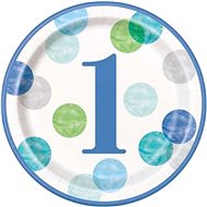 UNIQUE Plates 1st birthday blue with dots 22 cm 8 pcs - Set of Plates