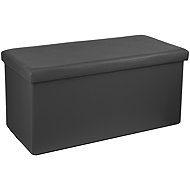 Atmosphera Large pouf with storage in dark grey, smooth eco-leather pouf, hallway pouf - Ottoman