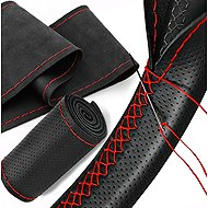 PREXIM Leather Steering Wheel Cover M Black with Red Thread - Steering Wheel Cover