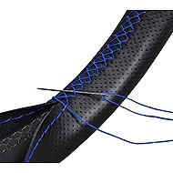 PREXIM Leather Steering Wheel Cover M Black with Blue Thread - Steering Wheel Cover