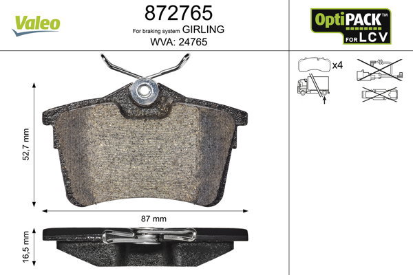 VALEO Brake Pads 872765 - Brake Pads