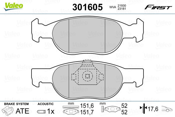 VALEO Brake Pads 301605 - Brake Pads