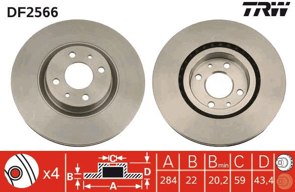 TRW Brake disc DF2566, set of 2 - Brake Disc