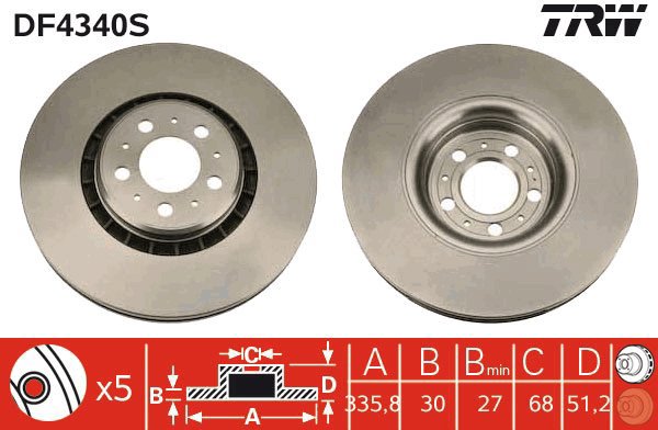 TRW Brake Disc DF4340S, set of 2 - Brake Disc