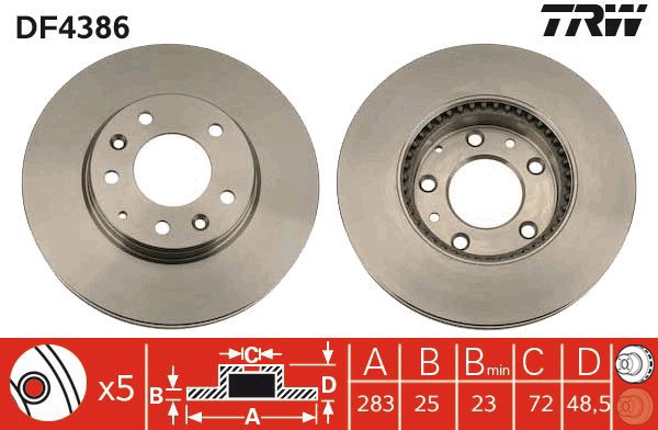 TRW Brake Disc DF4386, Set of 2 - Brake Disc