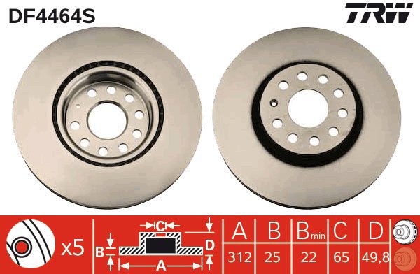 TRW Brake Disc DF4464S, set of 2 - Brake Disc