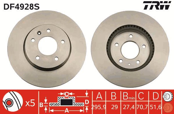TRW Brake Disc DF4928S, set of 2 - Brake Disc