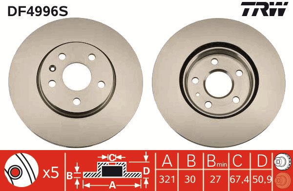 TRW Brake Disc DF4996S, set of 2 - Brake Disc