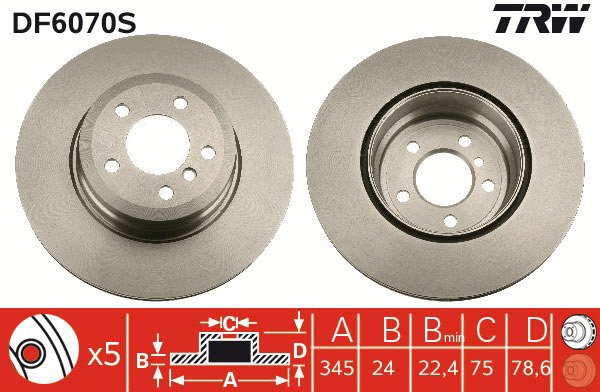 TRW Brake Disc DF6070S, set of 2 - Brake Disc