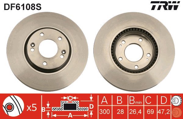 TRW Brake Disc DF6108S, set of 2 - Brake Disc