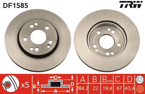 TRW Brake disc DF1585, set of 2 - Brake Disc