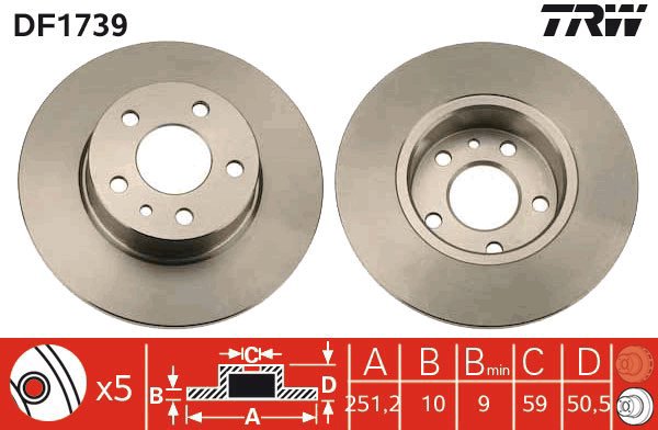 TRW Brake disc DF1739, set of 2 - Brake Disc