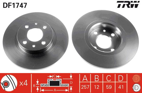 TRW Brake disc DF1747, set of 2 - Brake Disc