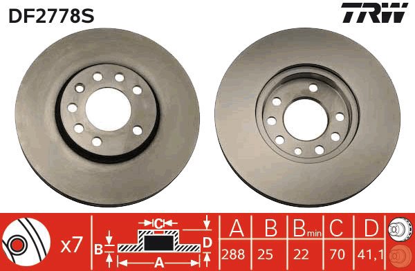 TRW Brake Disc DF2778S, set of 2 - Brake Disc