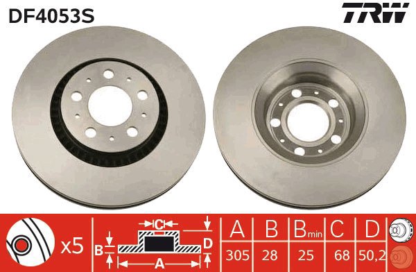 TRW Brake Disc DF4053S, set of 2 - Brake Disc