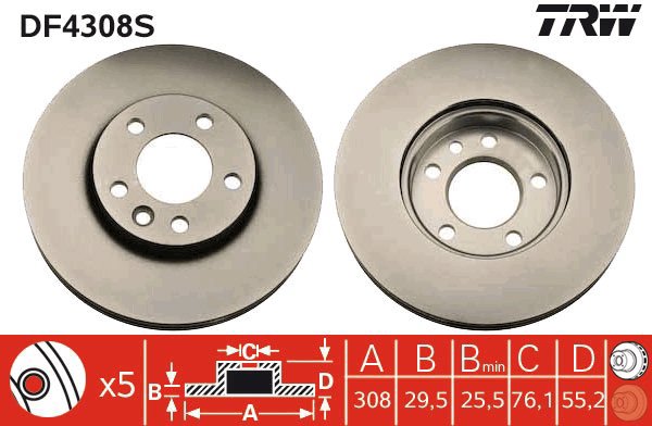 TRW Brake Disc DF4308S, set of 2 - Brake Disc