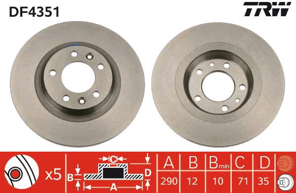 TRW Brake disc DF4351, set of 2 - Brake Disc