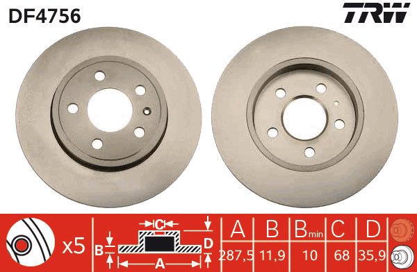 TRW Brake disc DF4756, set of 2 - Brake Disc