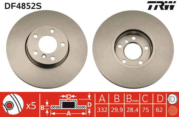 TRW Brake Disc DF4852S, set of 2 - Brake Disc