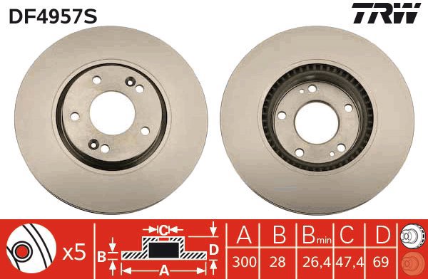TRW Brake disc DF4957S, set of 2 - Brake Disc
