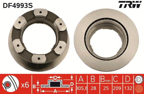TRW Brake Disc DF4993S, set of 2 - Brake Disc