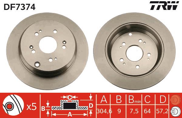 TRW Brake disc DF7374, set of 2 - Brake Disc