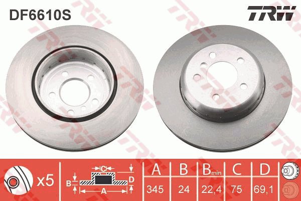 TRW Brake Disc DF6610S, set of 2 - Brake Disc