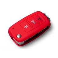 Védő szilikon kulcstartó tok VW/Seat/Skoda járművekhez, piros színű, kilökődő kulccsal - Autókulcs védőtok