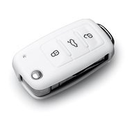 Védő szilikon kulcstartó tok VW/Seat/Skoda járművekre kilökődő kulccsal, fehér színben - Autókulcs védőtok