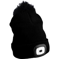 SIXTOL cap with headlamp 180lm, rechargeable, USB, universal size, cotton/PE, black with pompom - Winter Hat