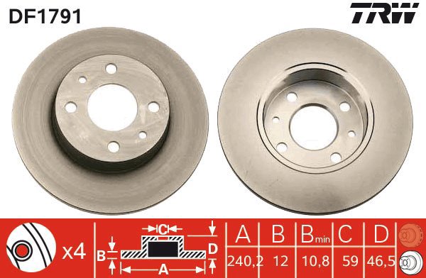 TRW Brzdový kotouč DF1791 sada 2ks - Brake Disc