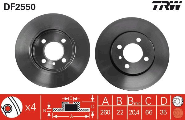 TRW Brzdový kotouč DF2550 sada 2ks - Brake Disc