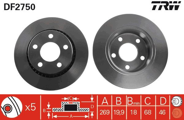 TRW Brzdový kotouč DF2750 sada 2ks - Brake Disc