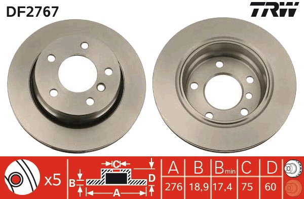 TRW Brzdový kotouč DF2767 sada 2ks - Brake Disc