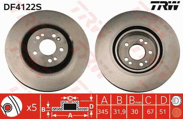 TRW Brake disc DF4222S set of 2 - Brake Disc