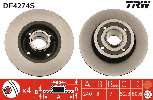 TRW Brzdový kotouč DF4274S sada 2ks - Brake Disc