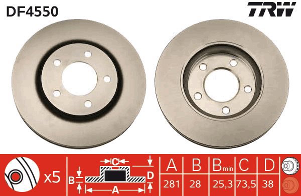 TRW Brzdový kotouč DF4550 sada 2ks - Brake Disc
