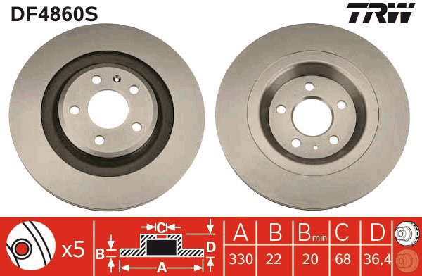 TRW Brake Disc DF4860S set of 2 - Brake Disc
