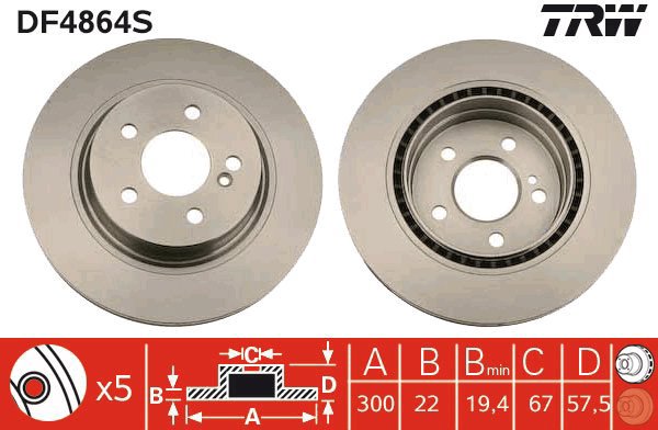 TRW Brake Disc DF4864S set of 2 - Brake Disc
