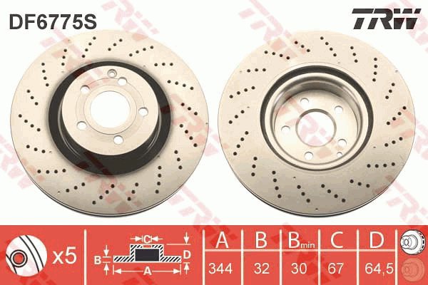 TRW Brake Disc DF6775S set of 2 - Brake Disc