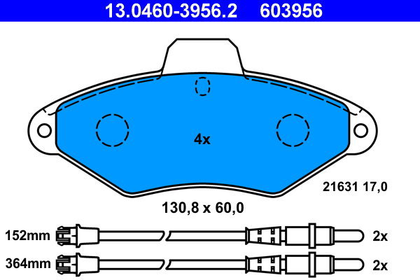 ATE 603956 Brake pad set 13.0460-3956.2 - Brake Pads