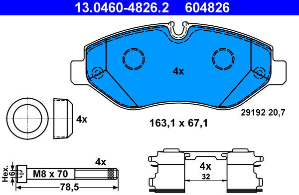 ATE 604826 Brake pad set 13.0460-4826.2 - Brake Pads