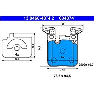 ATE 604874 Brake pad set 13.0460-4874.2 - Brake Pads
