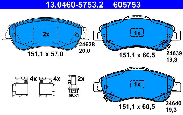 ATE 605753 Brake pad set 13.0460-5753.2 - Brake Pads