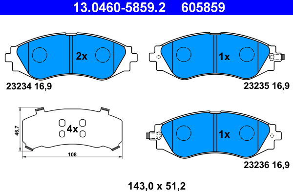 ATE 605859 Brake pad set 13.0460-5859.2 - Brake Pads