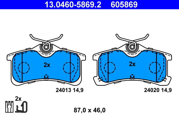ATE 605869 Brake pad set 13.0460-5869.2 - Brake Pads