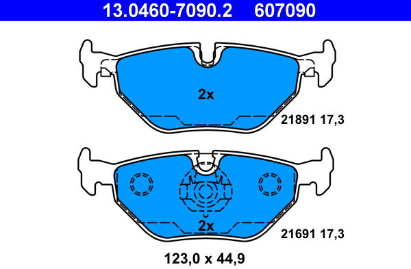 ATE 607090 Brake pad set 13.0460-7090.2 - Brake Pads