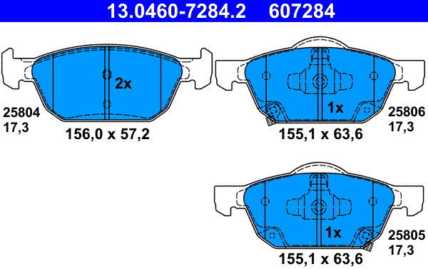 ATE 607284 Brake pad set 13.0460-7284.2 - Brake Pads