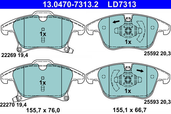 ATE Brake pad set 13.0470-7313.2 - Brake Pads
