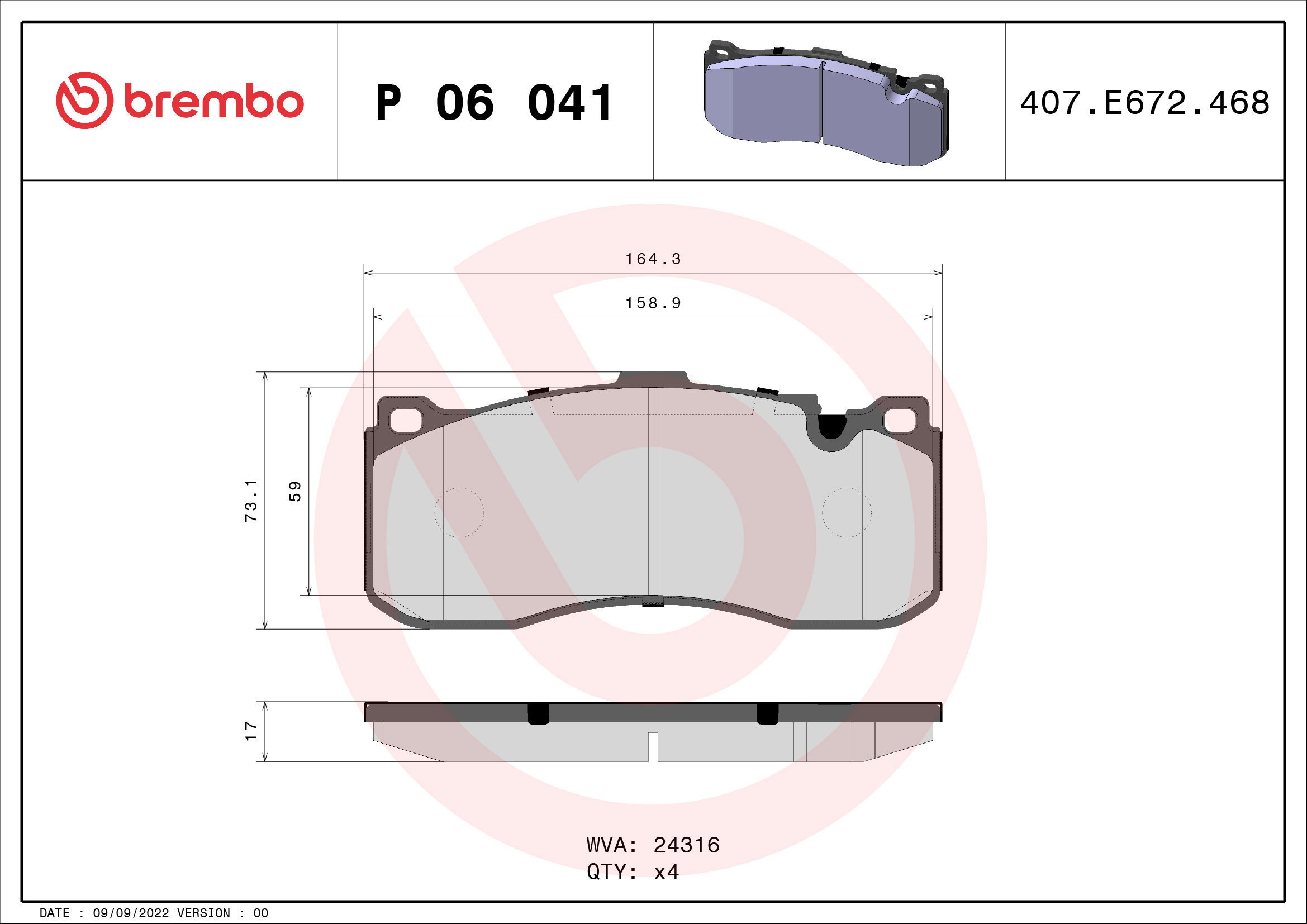 BREMBO Brake pad set P 06 041 - Brake Pads